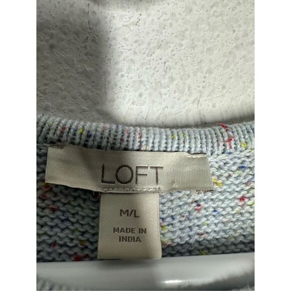 LOFT Sweater Womens M/L Blue Flecked Side Tie Poncho Speckled Oversized Cotton - Picture 2 of 16